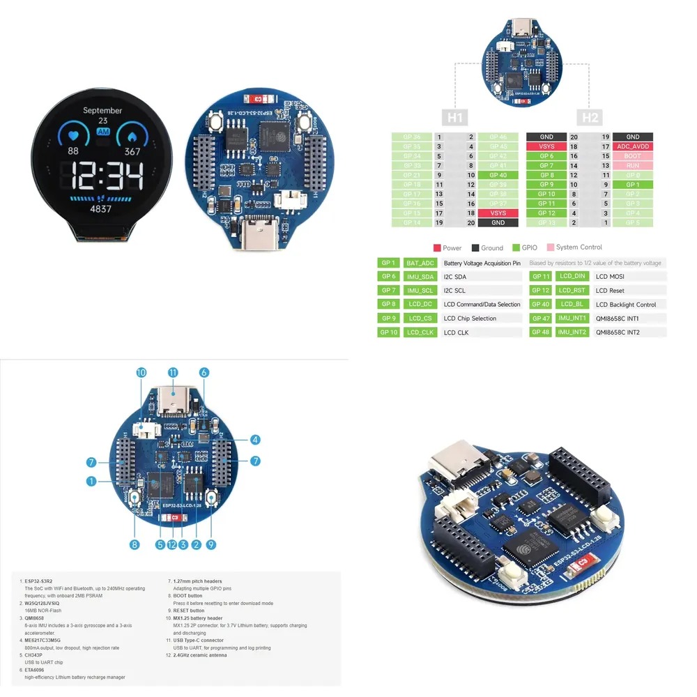 Esp32 Development Board - ESP32-S3 LCD-Entwicklungsboard mit 1,28 Zoll IPS